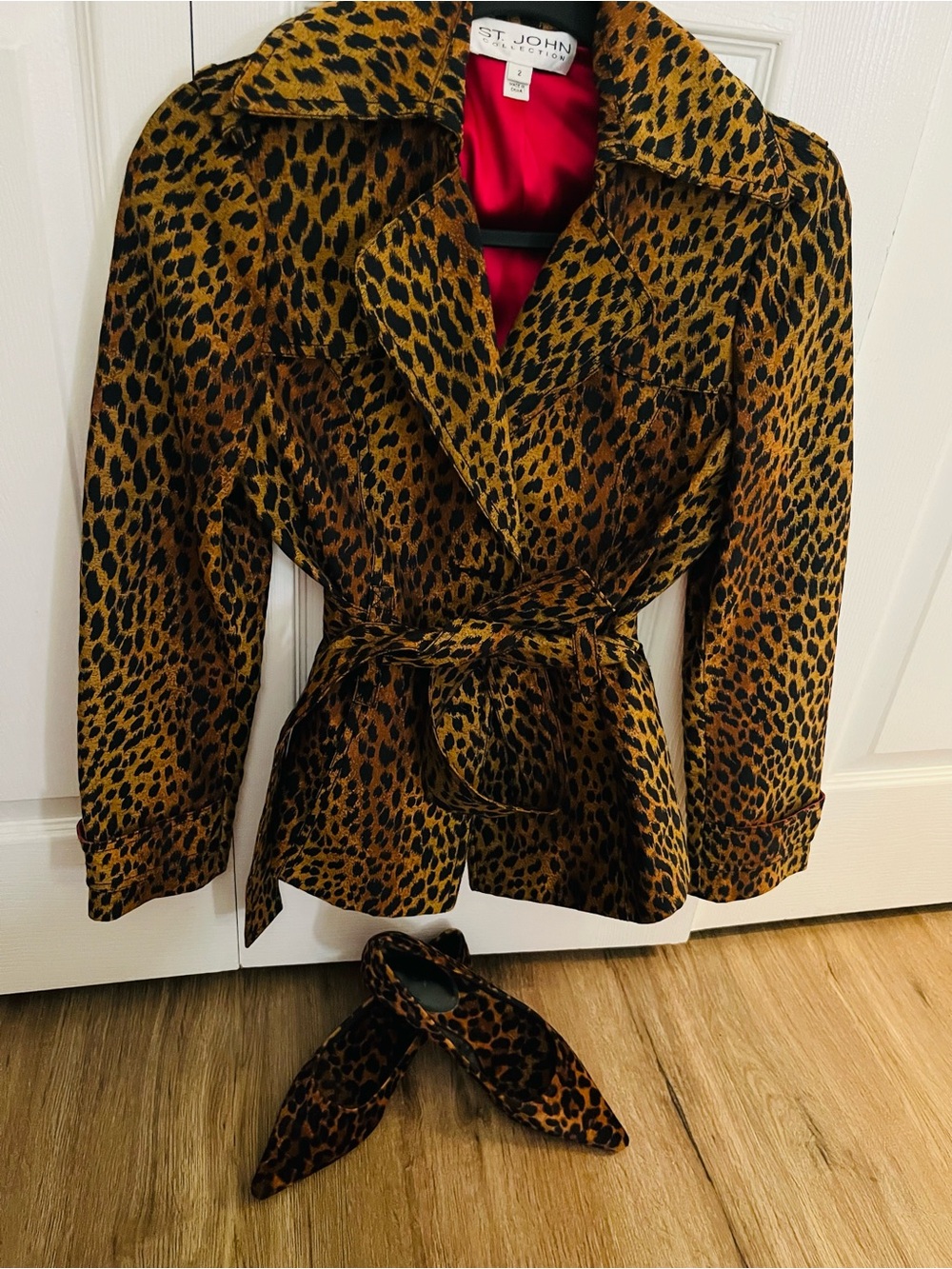 Leopard linen  woman’s coat and matching suede leather flats pristine